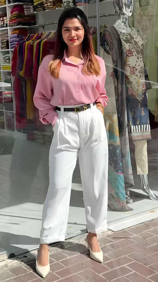 Sreeleela inspired korean style formal shirt with pant set for women.